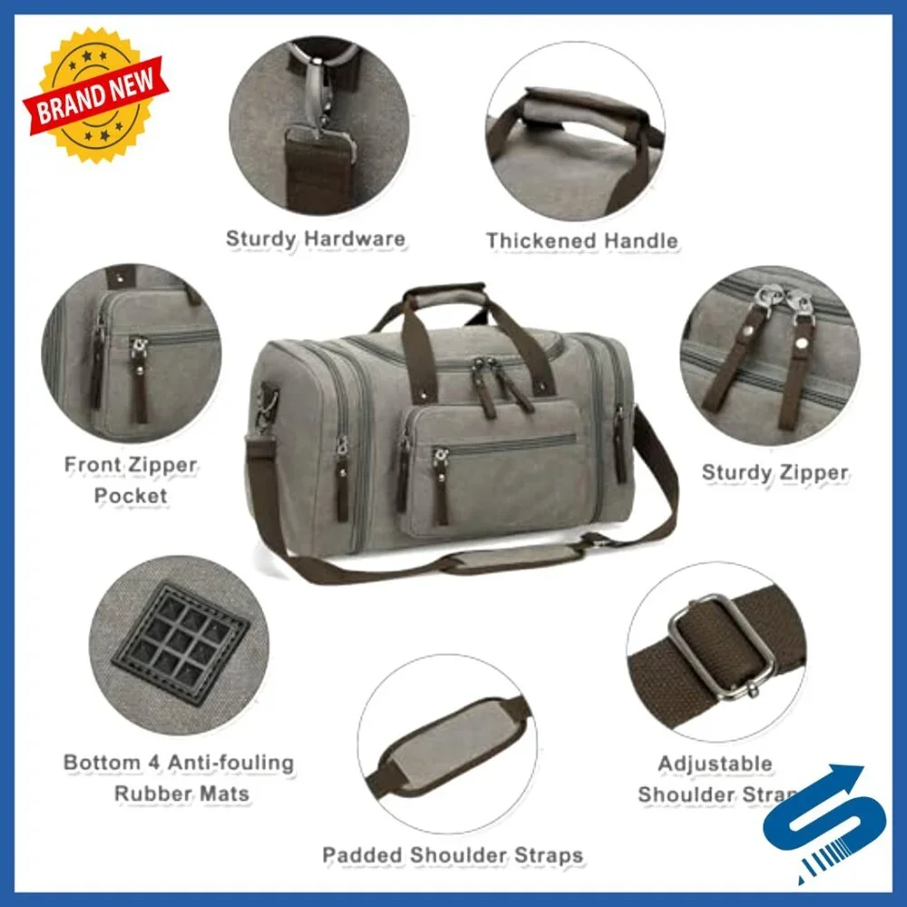 Expandable Canvas Duffel Weekender Bag Lightweight Carry-On Travel Duffel